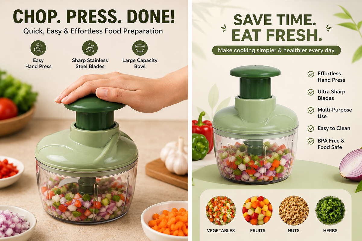 Hand-press vegetable and fruit chopper
